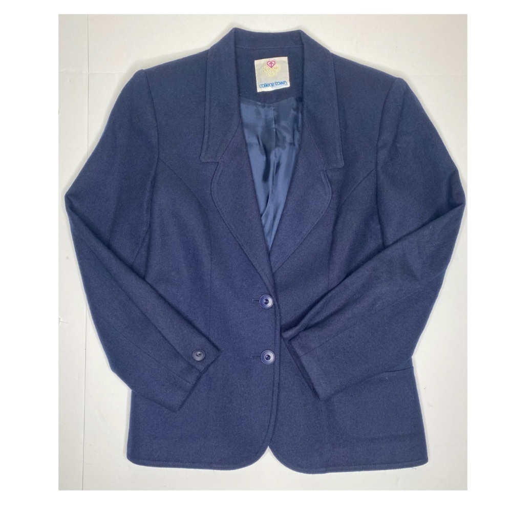 College Town Vintage Navy Wool Blazer Union Made in USA Sz Sm/Med